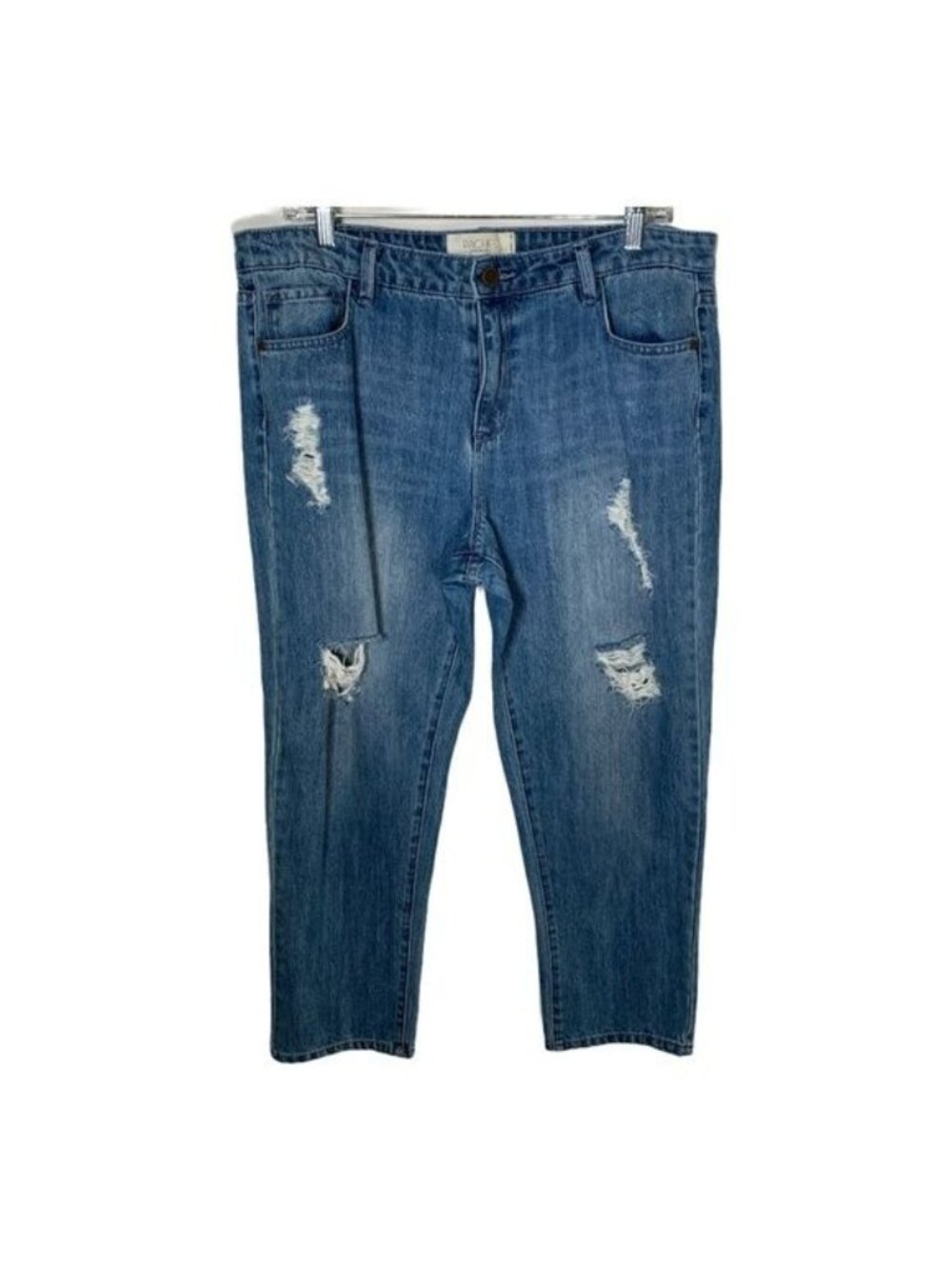 Rachel Roy Womens 32 Plus Jeans High Rise Straight Ankle Distressed Blue Denim